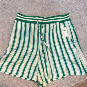 Anthropologie NWT Size L Green and White Striped Shorts